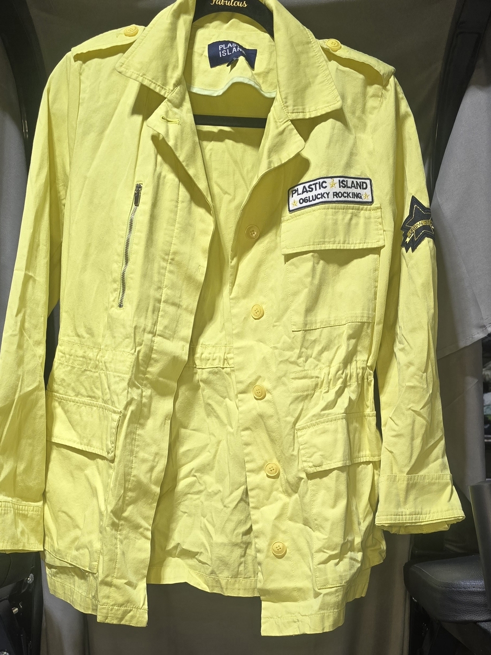 Plastic Island Yellow Women Fashionable UtilityJacket with Patch Detail Small